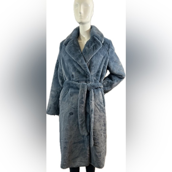NWT UGG “Lucinda" Women's Blue Faux Fur Trench Coat Size: Medium - Picture 5 of 10